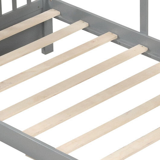 Twin Size House Bed with 2 Storage Drawers and Fence Guardrails-Gray B593-HU10993+