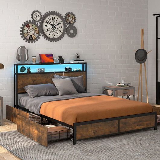 Full/Queen Size Bed Frame with Smart LED Lights and Storage Drawers-Full Size B593-HU10347US