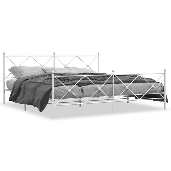 Metal Bed Frame without Mattress with Footboard White 76"x79.9 A949-376575