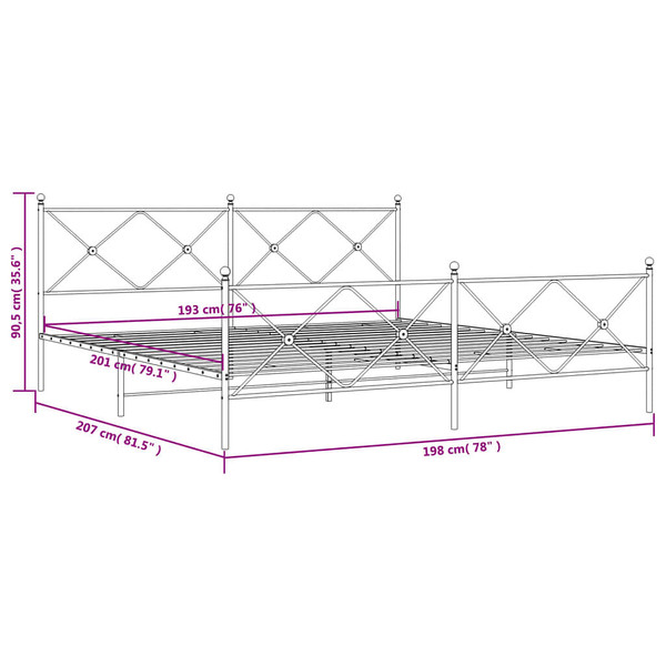 Metal Bed Frame without Mattress with Footboard White 76"x79.9 A949-376575