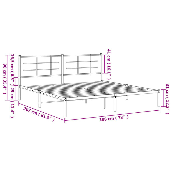 Metal Bed Frame without Mattress with Headboard Black 76"x79.9 A949-355567