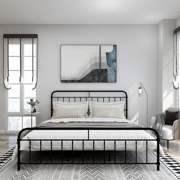 King size Black Metal Platform Bed Frame with Rounded Headboard Footboard Q280-KGBLKCMB1695823