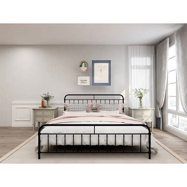 King size Black Metal Platform Bed Frame with Rounded Headboard Footboard Q280-KGBLKCMB1695823