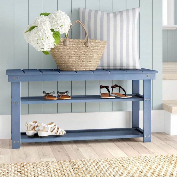 Blue Wood 2-Shelf Shoe Rack Storage Bench - 150 lbs. Weight Capacity Q280-FSRHB11399528