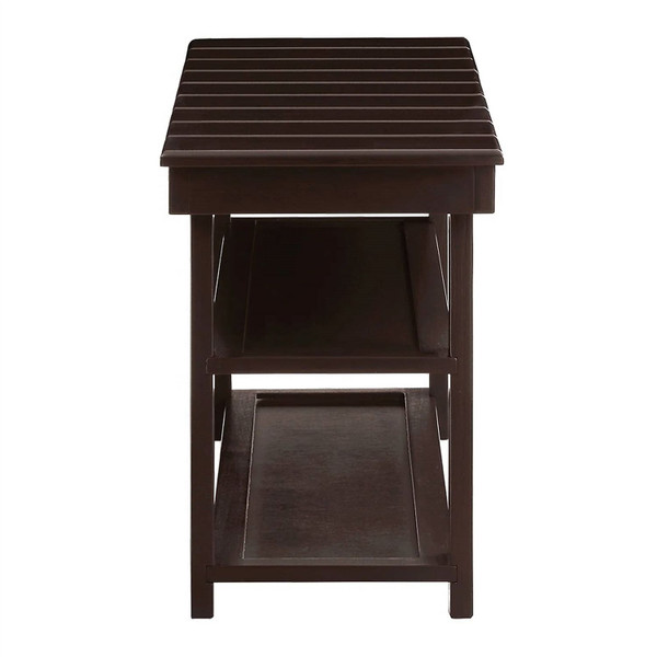 Espresso Brown Wood 2-Shelf Shoe Rack Storage Bench For Entryway or Closet Q280-EBFSHN10399158