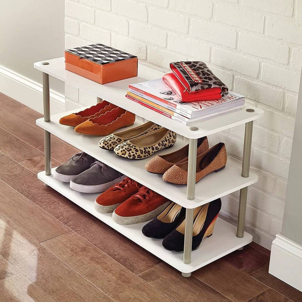 White 3-Shelf Modern Shoe Rack - Holds up to 12 Pair of Shoes Q280-TPSRW492438915