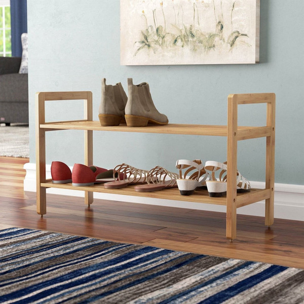 Modern Bamboo 2-Shelf Shoe Rack - Holds up to 8-Pair of Shoes Q280-BTSRFSH38139517
