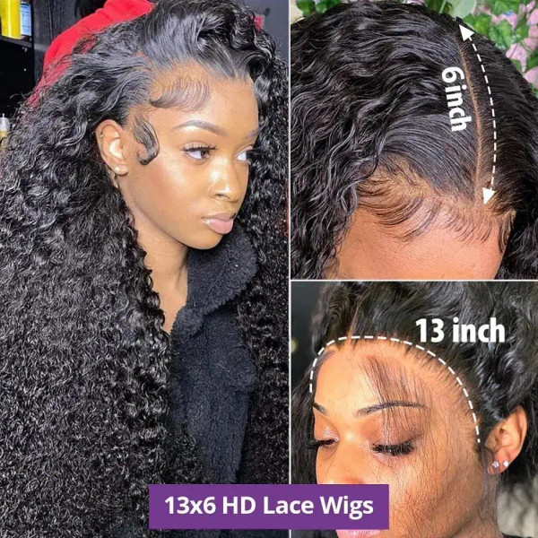 Color: #1B, Ships From: CHINA, Stretched Length: 32inches, Density: 150% - 13x4 13x6 Deep Wave HD L F640-12000037826758387