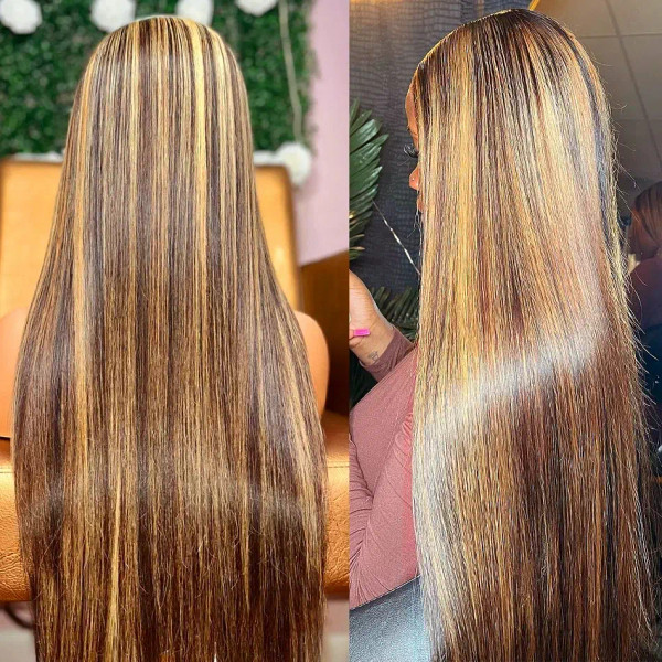 Stretched Length: 34inches, Hair Color: #6, Density: 180%, Ships From: CHINA - Highlight Wig Human  F640-12000045792921170