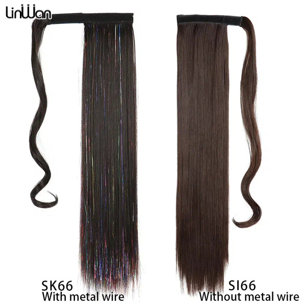 Color: #18 - LINWAN Synthetic Long Straight Wrap Around Clip In Ponytail Hair Extension Heat Reista F640-12000034466271147