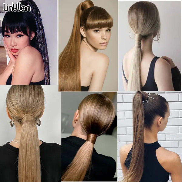 Color: #99J - LINWAN Synthetic Long Straight Wrap Around Clip In Ponytail Hair Extension Heat Reist F640-12000034466271156