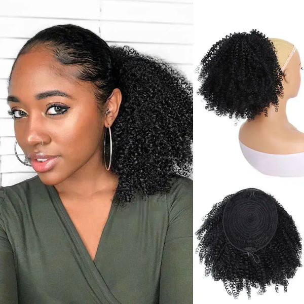 Color: 1B/30HL - Afro Puff kinky curly Drawstring Ponytail Bun Extension for Black Women Synthetic  F640-12000039978057120
