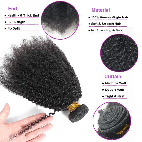 Color: Natural Color, Stretched Length: 12 14 16 - Afro Kinky Curly Bundles Brazilian 1/3 Afro Kink F640-12000041560644189