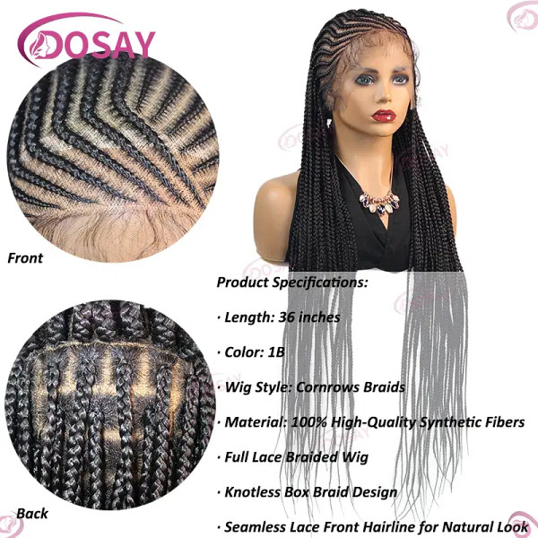 Color: #1, Ships From: CHINA, Wig Length: 36inches - 36" Cornrow Braids Hair Wig Synthetic Braided  F640-12000044392585520