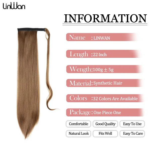Color: 4/27HL - LINWAN Synthetic Long Straight Wrap Around Clip In Ponytail Hair Extension Heat Rei F640-12000034466271104