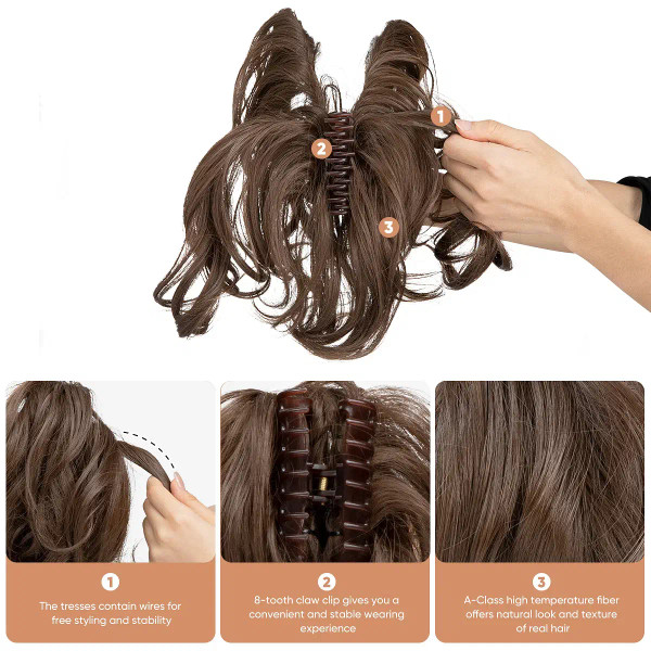 Color: P18/613, Bulk Buy: 1pc - SARLA Synthetic Diy Claw Clip In Ponytail Extensions Hairpiece Hair F640-12000038429055491