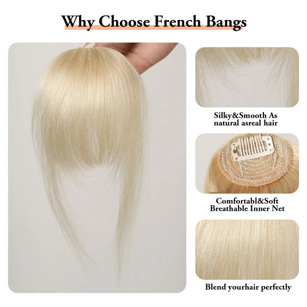 Color: #1B, Bang Type: Blunt Bangs - 100% Human Hair Bangs Clips in Air Fringe Bangs Hairpiece for  F640-12000039296625523