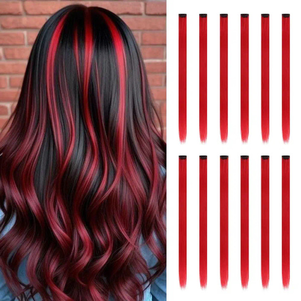 Color: FS1B/99J, Stretched Length: 22INCHES - 12-Pack 22" Long Heat Resistant Women's Clip-In Hair  F640-12000042933024676