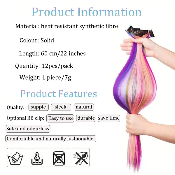 Color: FS1B/99J, Stretched Length: 22INCHES - 12-Pack 22" Long Heat Resistant Women's Clip-In Hair  F640-12000042933024676