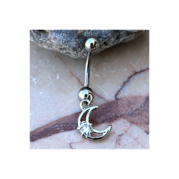 316L Stainless Steel Moon and Star Dangle Navel Ring T575-S0671356642