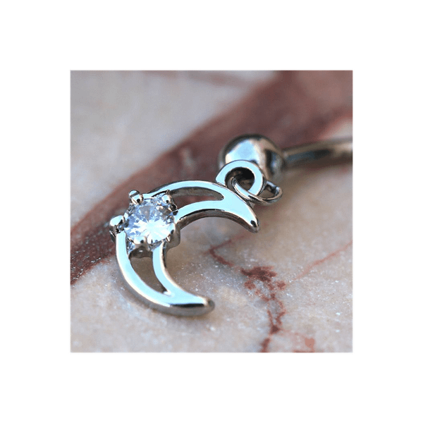 316L Stainless Steel Moon and Star Dangle Navel Ring T575-S0671356642