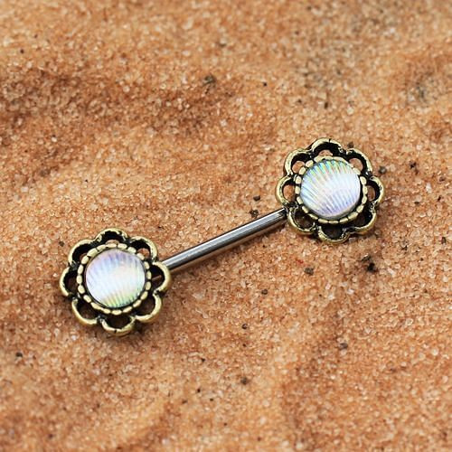 Antique Gold Plated Seashell Flower Nipple Bars T575-S0671356611