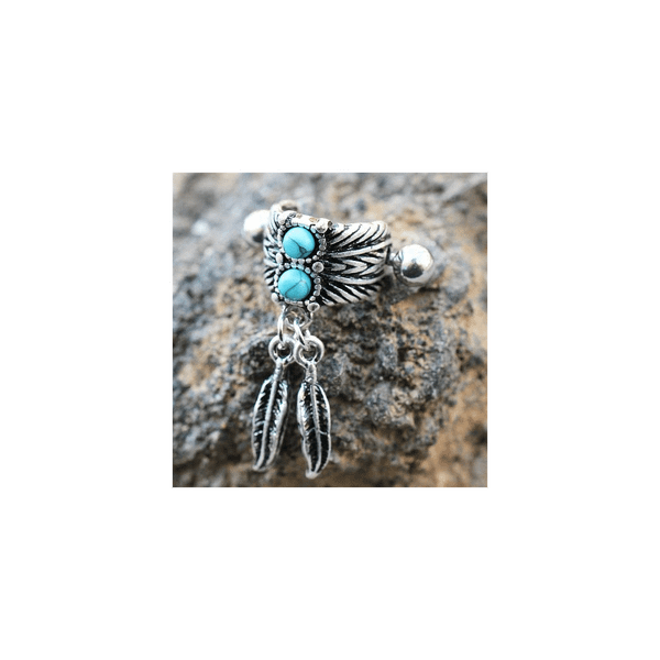 Turquoise & Feather Cartilage Cuff Earring T575-S0671347872
