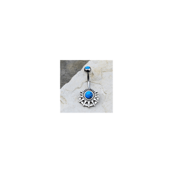 316L Stainless Steel Ornate Turquoise Navel Ring T575-S0671357228