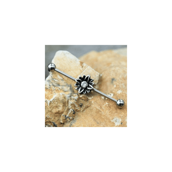 316L Stainless Steel Black Flower Industrial Barbell T575-S0671356298