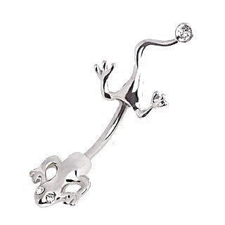 316L Surgical Steel Lizard Navel Ring with Clear CZ on Tail T575-S0671357432