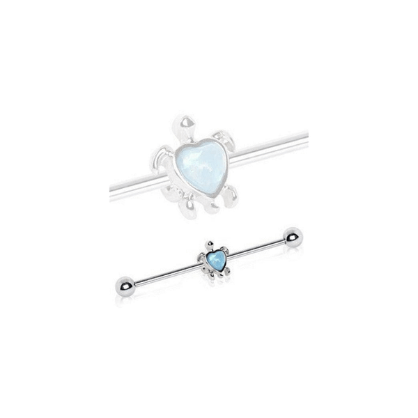 316L Stainless Steel Heart Synthetic Opal Turtle Industrial Barbell T575-S0671357449