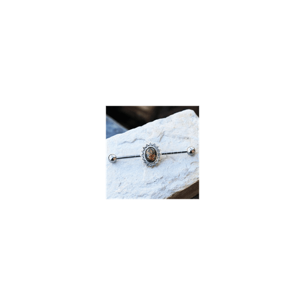 316L Stainless Steel Industrial Barbell with Glass Stone Flower T575-S0671356330