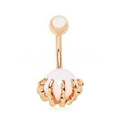 Rose Gold Plated Skeleton Hand Holding Crystal Ball Navel Ring T575-S0671355963