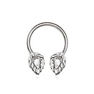 316L Stainless Steel Silver Plated Jeweled Leaf Horseshoe T575-S0671356365