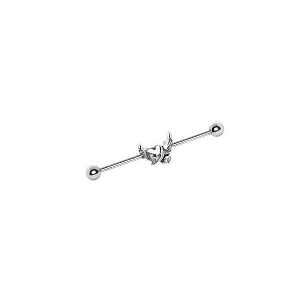 316L Stainless Steel Winged Devil's Heart Industrial Barbell T575-S0671356184