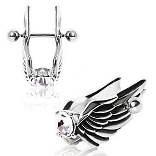 Angel Wings Cartilage Earring - Feathered Angel Wings w/ Gem Cartilage Piercing T575-S0671357331