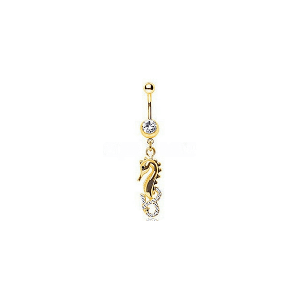 Gold Plated Gemmed Sea Horse Dangle Navel Ring T575-S0671357527