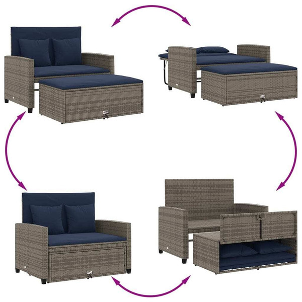 Patio Sofa with Cushions 2-Seater Gray Poly Rattan A949-365138