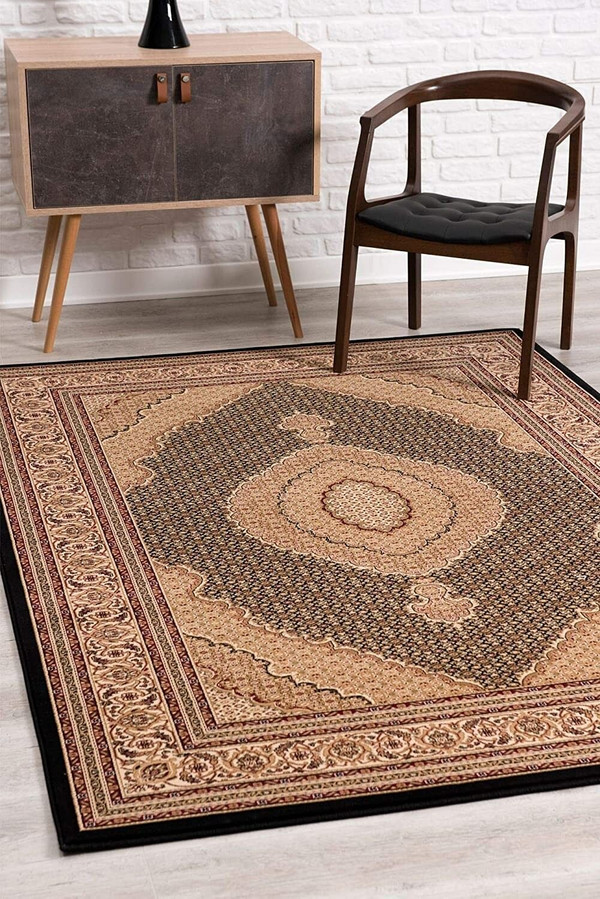 7' X 9' Beige and Black Medallion Power Loom Area Rug N270-395349