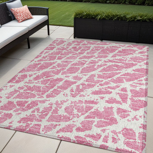 5' X 8' Pink and Ivory Abstract Washable Non Skid Indoor Outdoor Area Rug N270-559302