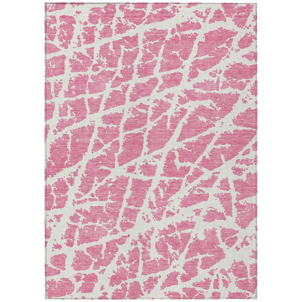 5' X 8' Pink and Ivory Abstract Washable Non Skid Indoor Outdoor Area Rug N270-559302