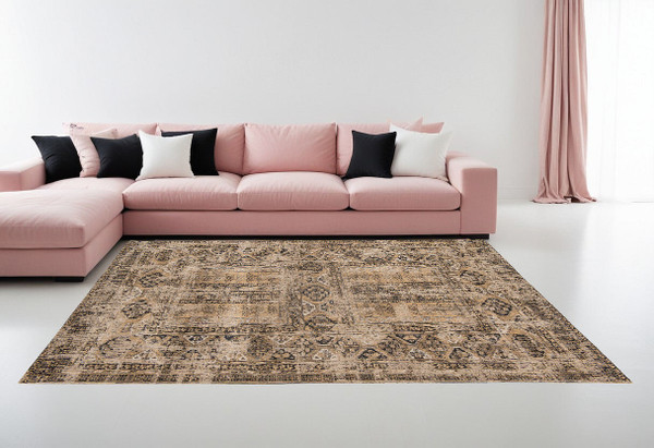 9' X 13' Brown Oriental Non Skid Area Rug N270-548513