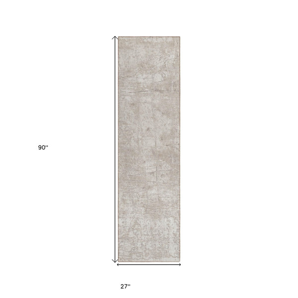 8' Runner Ivory Abstract Washable Non Skid Indoor Outdoor Runner Rug N270-563116