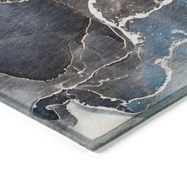 3' X 5' Blue Abstract Washable Non Skid Indoor Outdoor Area Rug N270-559652