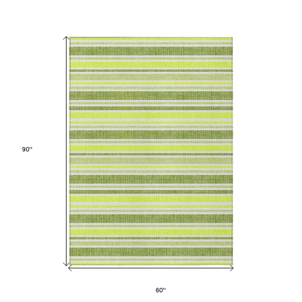 5' X 8' Green and Yellow Striped Washable Non Skid Indoor Outdoor Area Rug N270-561153