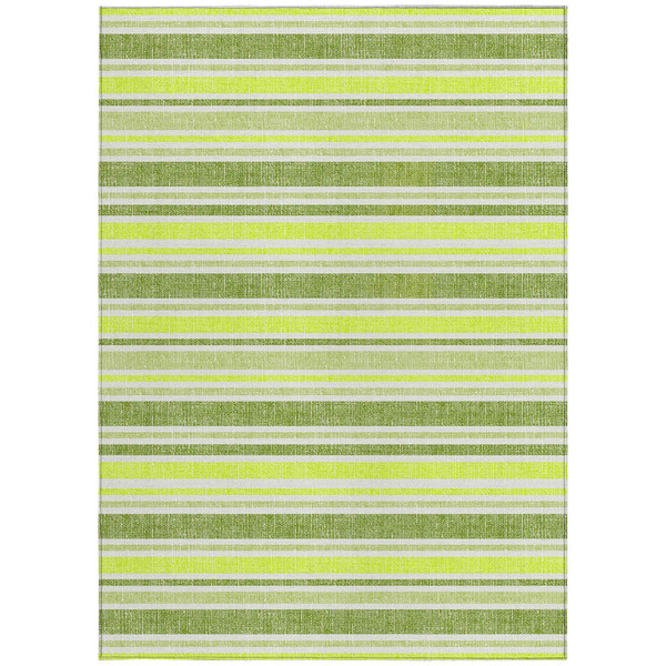 5' X 8' Green and Yellow Striped Washable Non Skid Indoor Outdoor Area Rug N270-561153