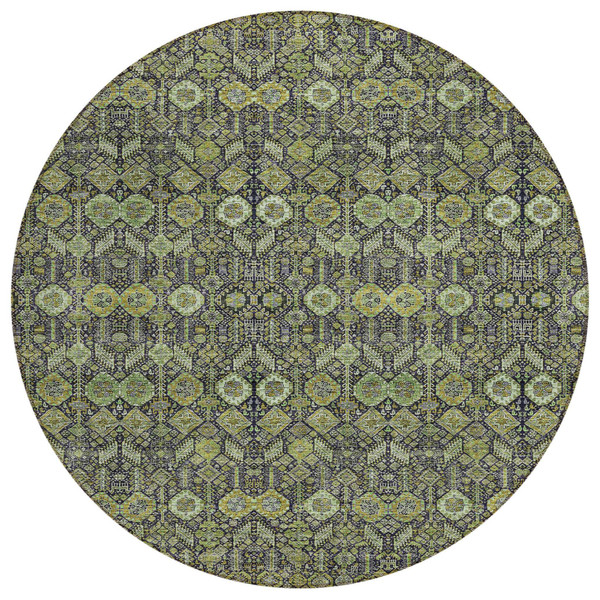 8' Round Blue and Green Round Floral Washable Non Skid Indoor Outdoor Area Rug N270-564334