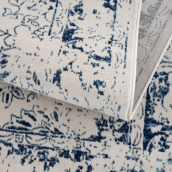 2' X 5' Navy Blue Distressed Floral Area Rug N270-390141
