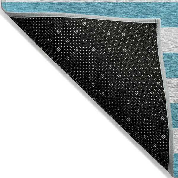 2' X 8' Teal and White Striped Washable Indoor Outdoor Runner Rug N270-560961
