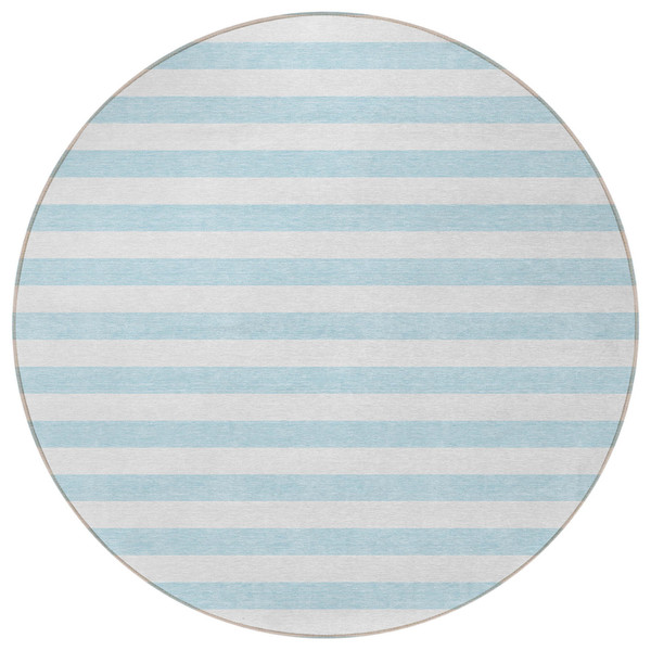 8' Round Sky Blue Round Striped Washable Non Skid Indoor Outdoor Area Rug N270-560947